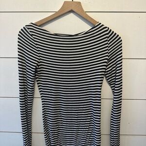 Pur Black and White Striped Long Sleeve Top